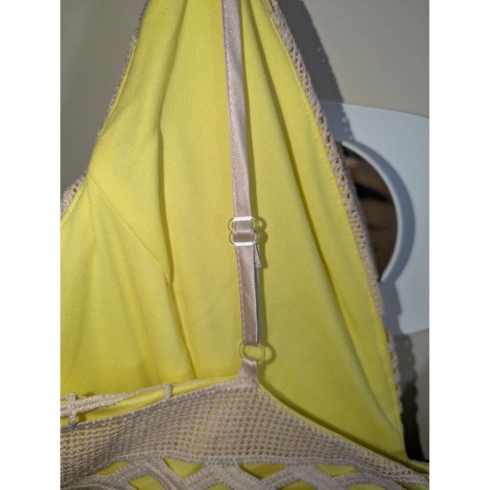 ASOS Tall Lattice Crochet Midi Dress Womens 12 Yellow Beige V-Neck NWT Summer - Picture 4 of 9